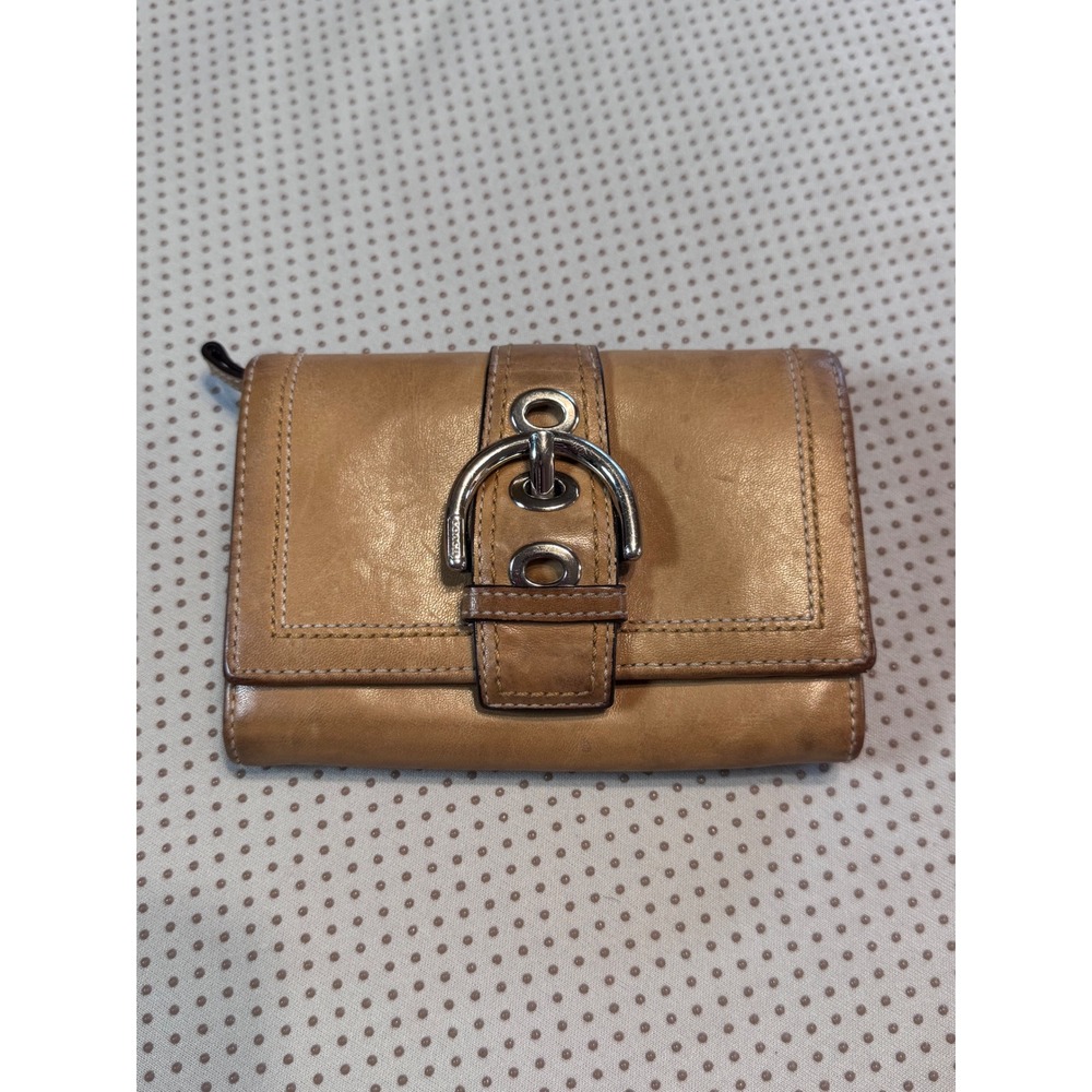 Vintage Y2K Coach Soho Tan Leather Buckle Bifold Wallet Silver Hardware